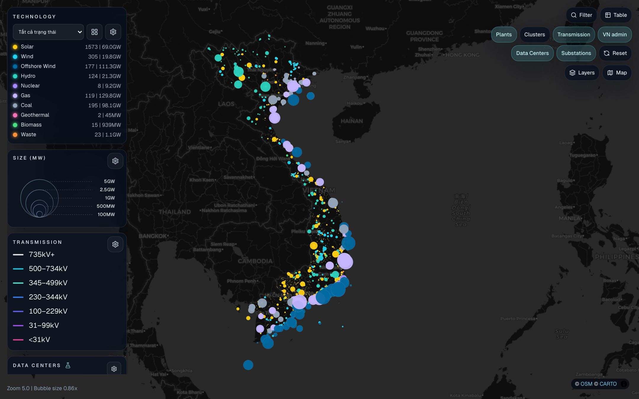 Vietnam Grid Atlas interactive power map