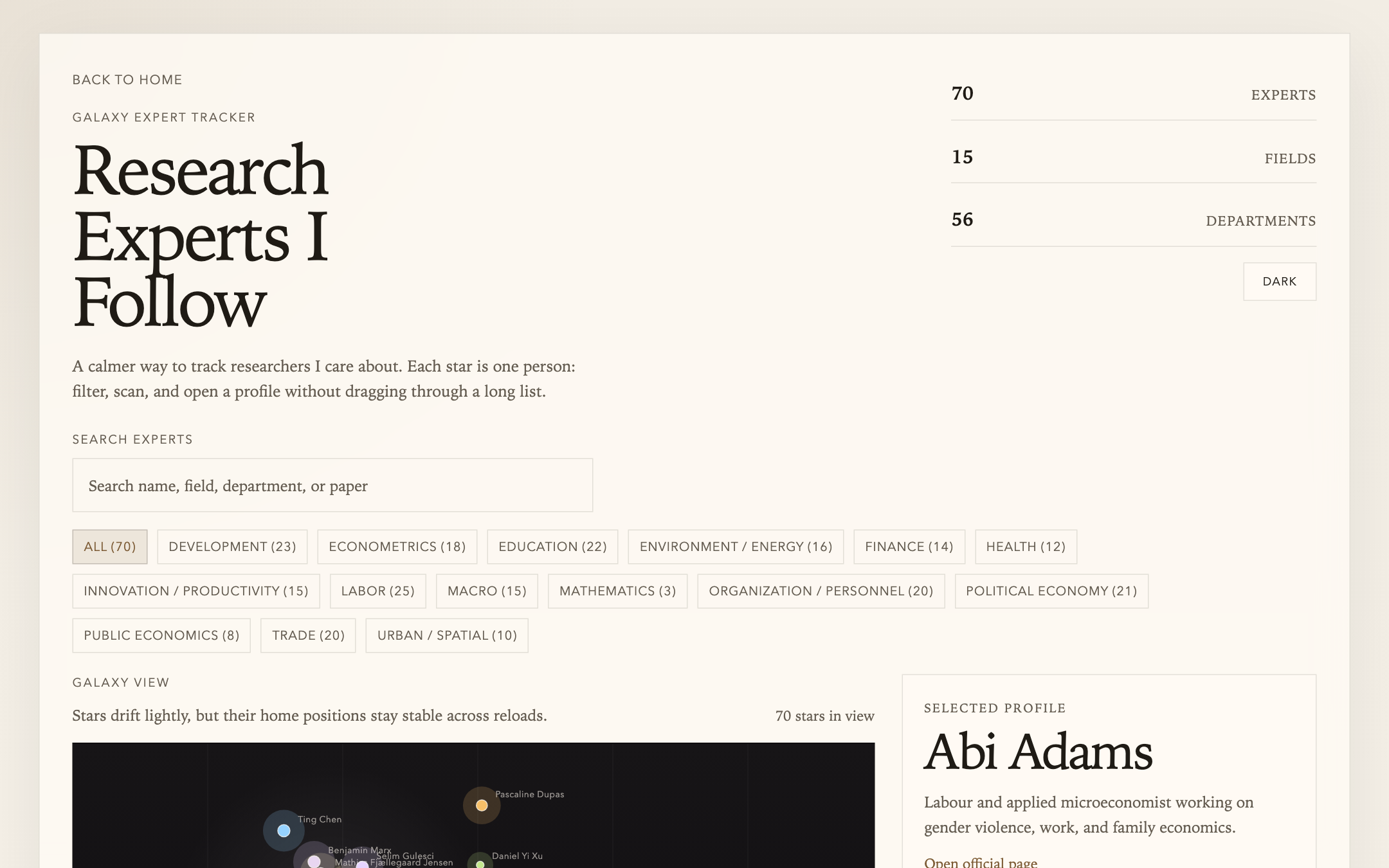 Research Experts galaxy tracker